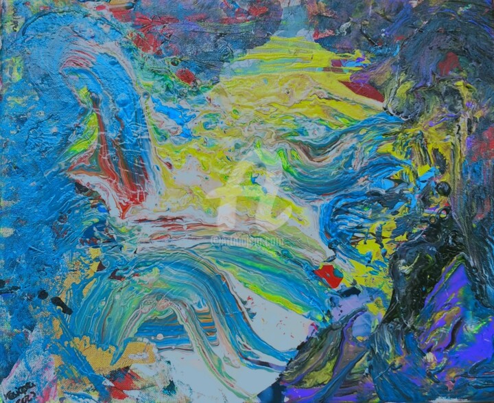 Peinture intitulée "Le ruisseau jaune  ©" par Kasiopea, Œuvre d'art originale, Acrylique