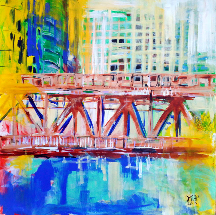 Painting titled "Chicago" by Kasia Pawlak, Original Artwork, Acrylic Mounted on Wood Stretcher frame