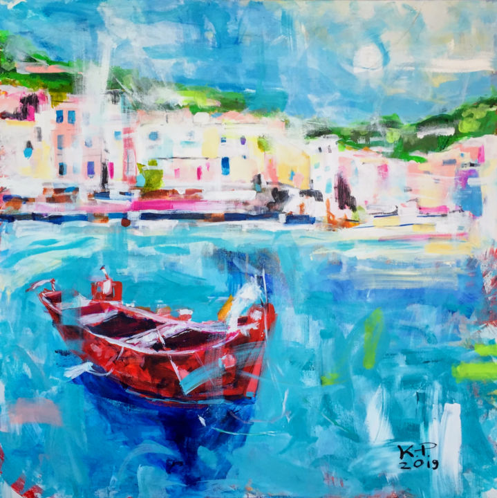 Painting titled "Sicilian Holidays" by Kasia Pawlak, Original Art, Acrylic Mounted on Stretcher frame