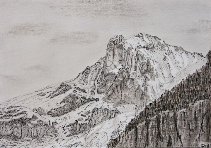 Zeichnungen mit dem Titel "Ärmighorn 1" von Kaspar Von Bergen- Mountainart, Original-Kunstwerk, Graphit