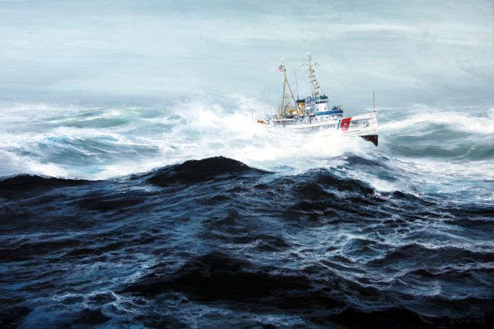 Painting titled "ROUGH SEA" by Łukasz Kasperczyk, Original Artwork, Oil