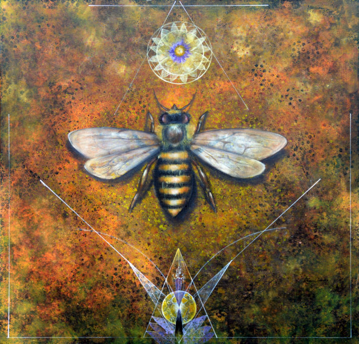 Painting titled "Queen Bee" by Kasun Wickramasinghe, Original Artwork, Acrylic Mounted on Wood Stretcher frame
