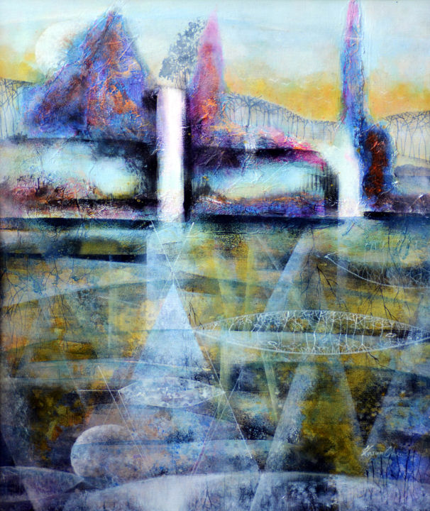 Painting titled "Ancient Structures" by Kasun Wickramasinghe, Original Artwork, Acrylic Mounted on Wood Stretcher frame