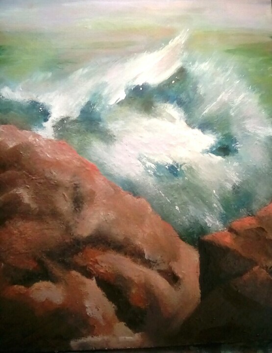 Malarstwo zatytułowany „Sea Spires” autorstwa Kat Gordon, Oryginalna praca, Akryl Zamontowany na Drewniana rama noszy