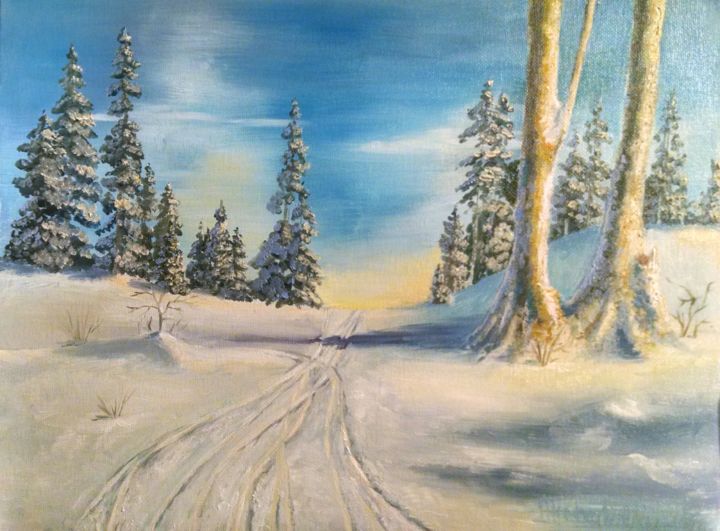 Картина под названием "Winter landscape 1" - Marina Bichinsky, Подлинное произведение искусства, Масло