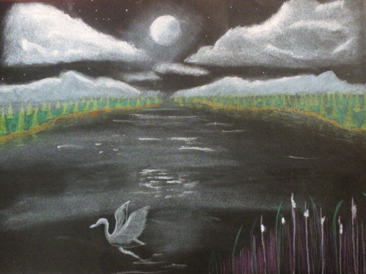 Рисунок под названием "Clair de lune" - Kat Prieur, Подлинное произведение искусства, Мел
