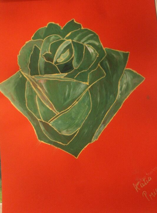 Картина под названием "The green rose" - Kat Prieur, Подлинное произведение искусства, Акрил