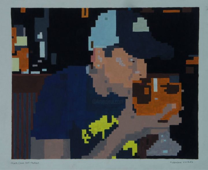 Painting titled "selfportrait-partyl…" by Kat Vazquez, Original Art,