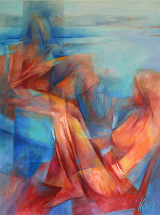 Картина под названием "Nudes in red and bl…" - Kata Kozak, Подлинное произведение искусства, Масло