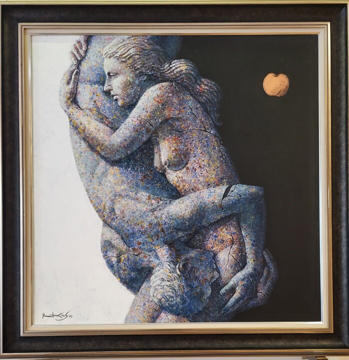 Schilderij getiteld "YIN & YANG" door Kata Rudakova, Origineel Kunstwerk, Acryl Gemonteerd op Frame voor houten brancard