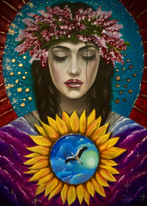 Painting titled "Mother of Ukraine" by Katalina Tattoo, Original Artwork, Oil