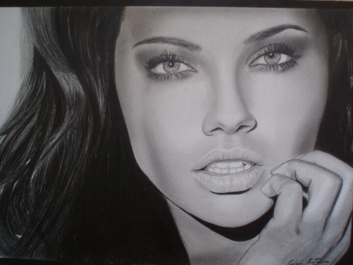 Drawing titled "Adriana Lima" by Katarina Grbic, Original Artwork, Pencil