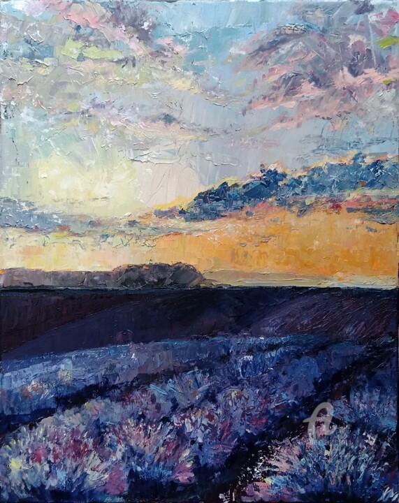 Painting titled "Lavender fields" by Katarzyna Machejek, Original Artwork, Oil Mounted on Other rigid panel