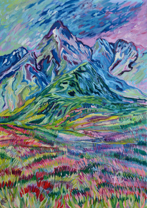 Painting titled "Hey! Tatra!" by Katarzyna Machejek, Original Artwork, Oil Mounted on Wood Stretcher frame