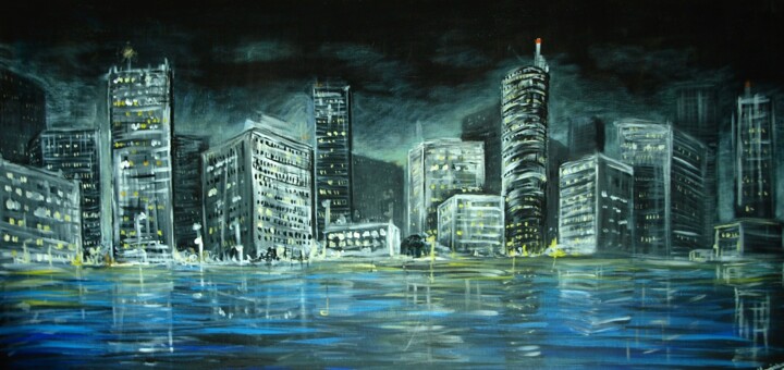 Malarstwo zatytułowany „City lights” autorstwa Katarzyna Piotrowska, Oryginalna praca, Akryl