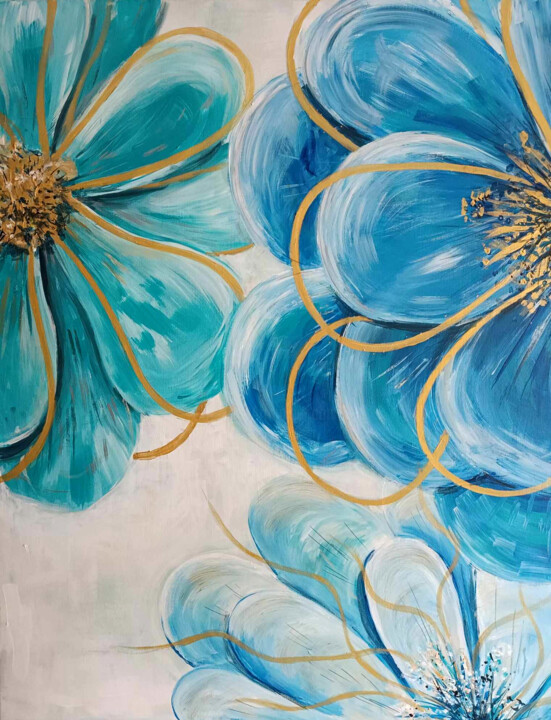 Malarstwo zatytułowany „Abstract flowers ac…” autorstwa Katarzyna Piotrowska, Oryginalna praca, Akryl