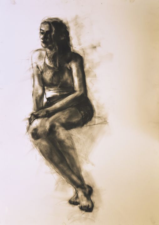 Drawing titled ""People"" by Katarzyna Płaskowicz, Original Artwork, Charcoal