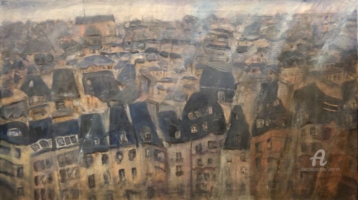 Malarstwo zatytułowany „Paris sous la pluie” autorstwa Kate_art, Oryginalna praca, Akryl