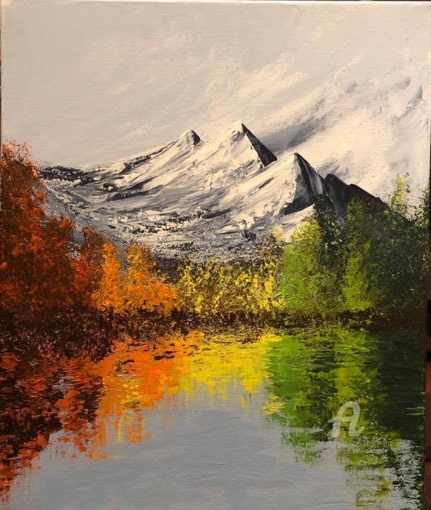 Peinture intitulée "The Colorful lake" par Kate_art, Œuvre d'art originale, Acrylique