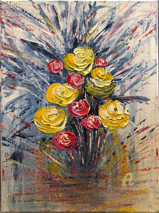 Painting titled "Bouquet floral abst…" by Kate_art, Original Artwork, Acrylic