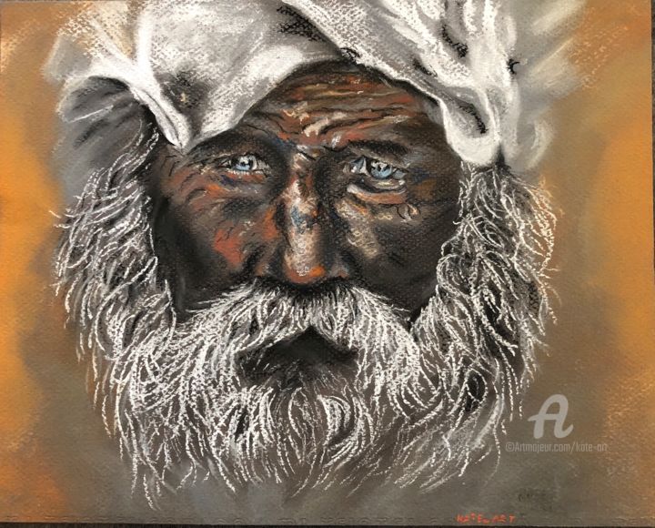 Dessin intitulée "Old man" par Kate_art, Œuvre d'art originale, Craie Monté sur Autre panneau rigide