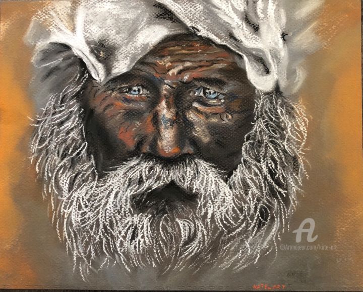 Desenho intitulada "Old man" por Kate_art, Obras de arte originais, Giz Montado em Outro painel rígido