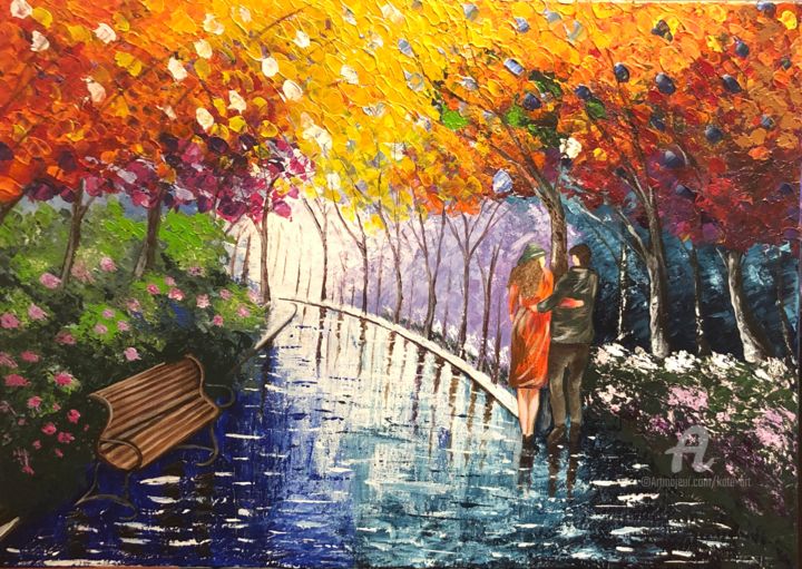 Peinture intitulée "In the park" par Kate_art, Œuvre d'art originale, Acrylique