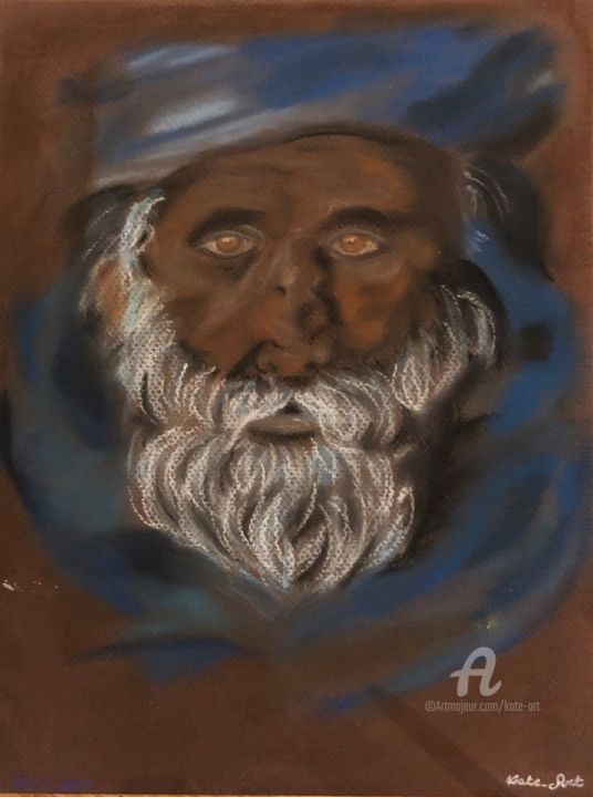 Dessin intitulée "L’homme de la Dune" par Kate_art, Œuvre d'art originale, Pastel