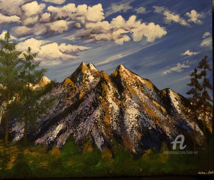 Painting titled "Les montagnes sous…" by Kate_art, Original Artwork, Acrylic