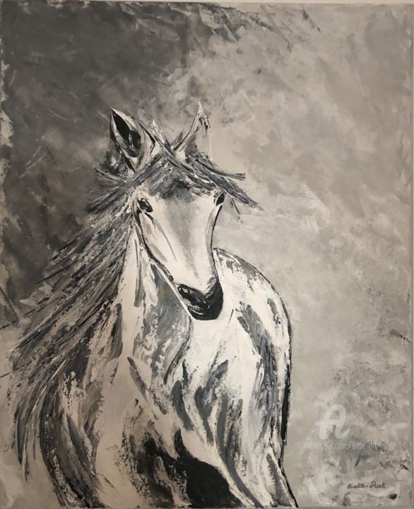 Malarstwo zatytułowany „A horse on the snow…” autorstwa Kate_art, Oryginalna praca, Akryl