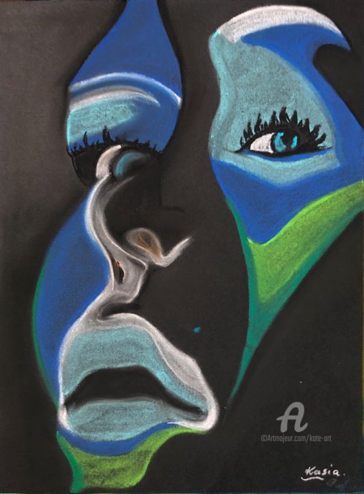 Tekening getiteld "Sur le fond noir" door Kate_art, Origineel Kunstwerk, Pastel