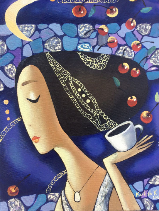 Painting titled "Midnight tea" by Kate Kulish, Original Artwork, Oil