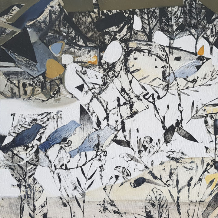 Pittura intitolato "Birds of Kandinsky-3" da Kate Kulish, Opera d'arte originale, Olio