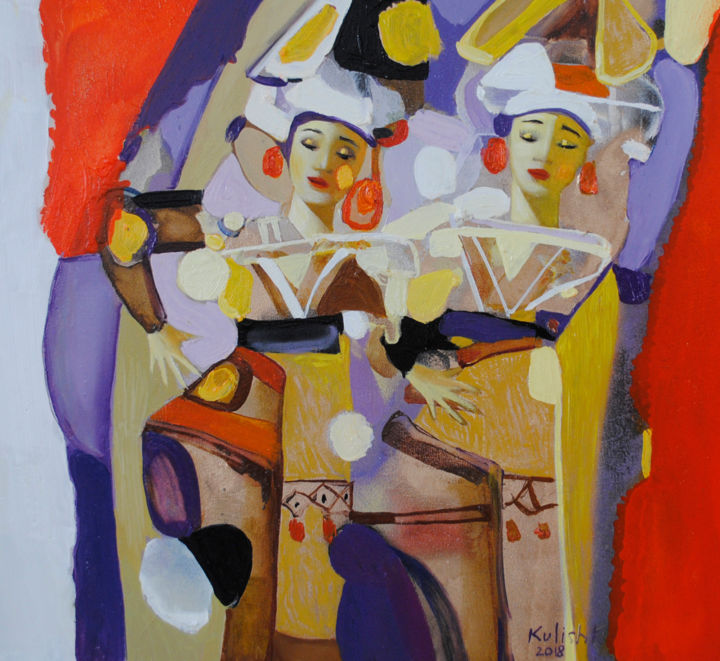 Peinture intitulée "Bali's dance 2" par Kate Kulish, Œuvre d'art originale, Huile