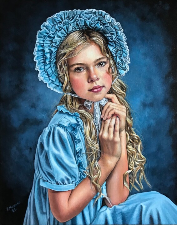 Painting titled "Bambina dall'abito…" by Kate Makaro, Original Artwork, Acrylic