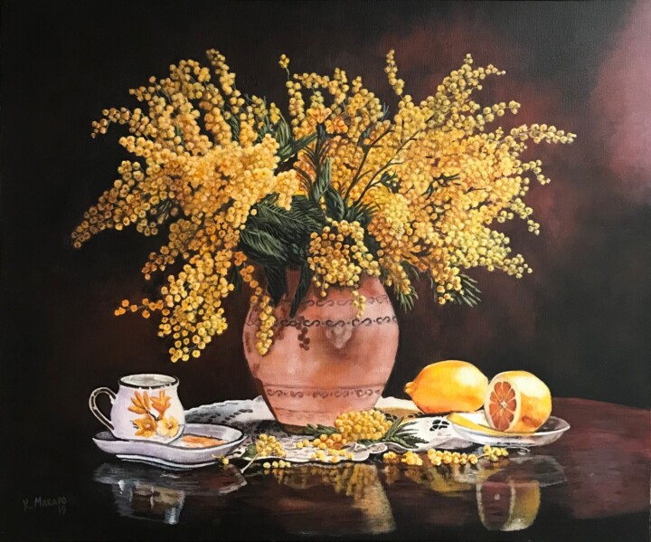 Картина под названием "Mimosa e limoni" - Kate Makaro, Подлинное произведение искусства, Акрил Установлен на Деревянная рама…
