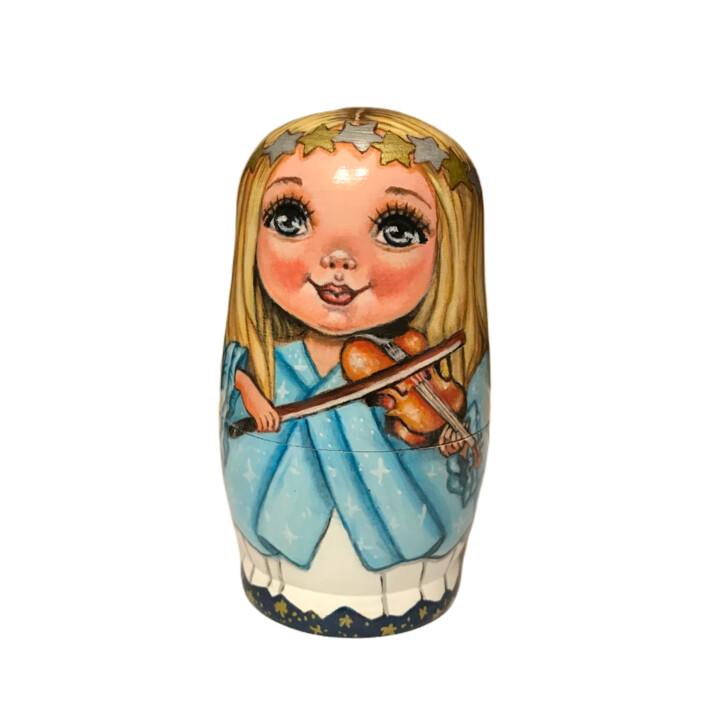 Painting titled "Matryoshka angel pl…" by Kate Makaro, Original Artwork, Wood