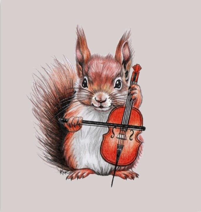 Цифровое искусство под названием "Squirrel musician p…" - Kate Makaro, Подлинное произведение искусства, Фотомонтаж