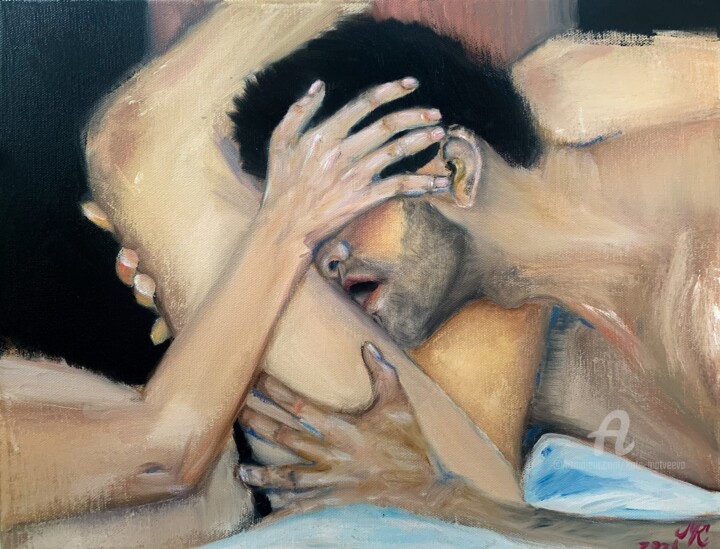 Painting titled "SWEET KISS" by Kate Matveeva, Original Artwork, Oil