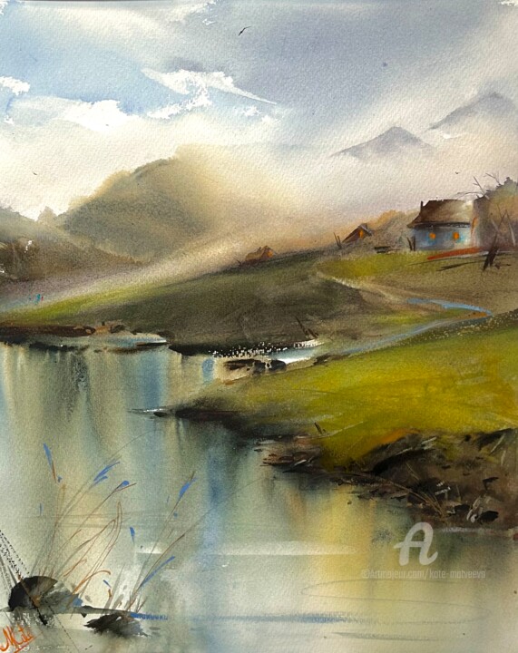 Arts numériques intitulée "MORNING IN THE MOUN…" par Kate Matveeva, Œuvre d'art originale, Aquarelle