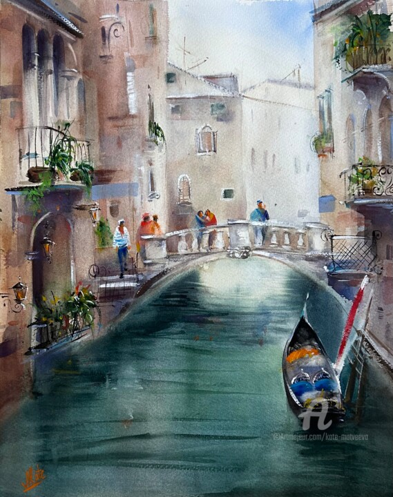 Peinture intitulée "VENICE CANALS - wat…" par Kate Matveeva, Œuvre d'art originale, Aquarelle