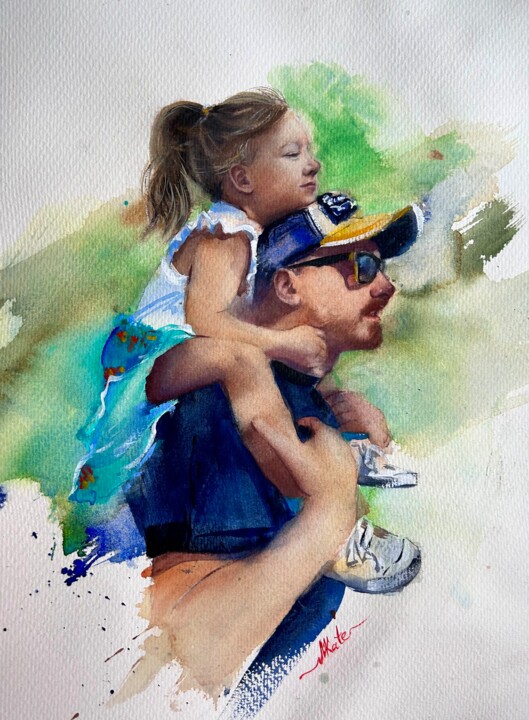 Digital Arts titled "FATHERS LOVE - wate…" by Kate Matveeva, Original Artwork, Watercolor