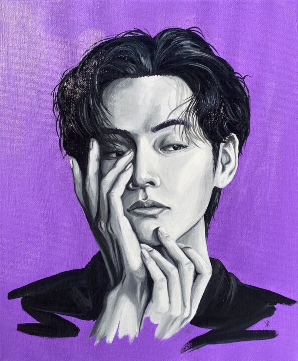 Painting titled "Tae-hyung - "V"" by Kate Revill, Original Artwork, Oil Mounted on Wood Stretcher frame