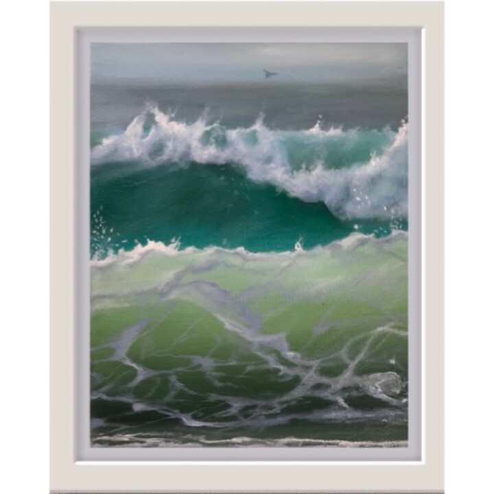 Painting titled "Green Emerald Wave" by Kate Samsoniuk, Original Artwork, Oil