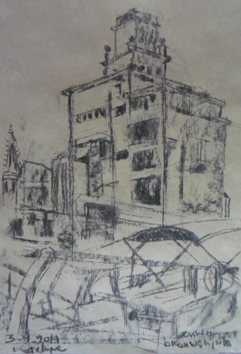 Drawing titled "brouwerijsite Leuven" by Katelijne Hanssen, Original Art, Charcoal