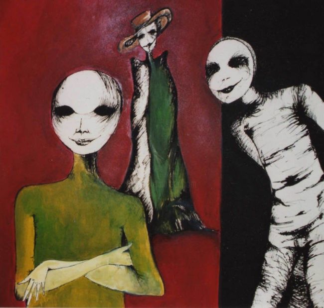 Dibujo titulada "les masques" por Katell Le Moigne, Obra de arte original