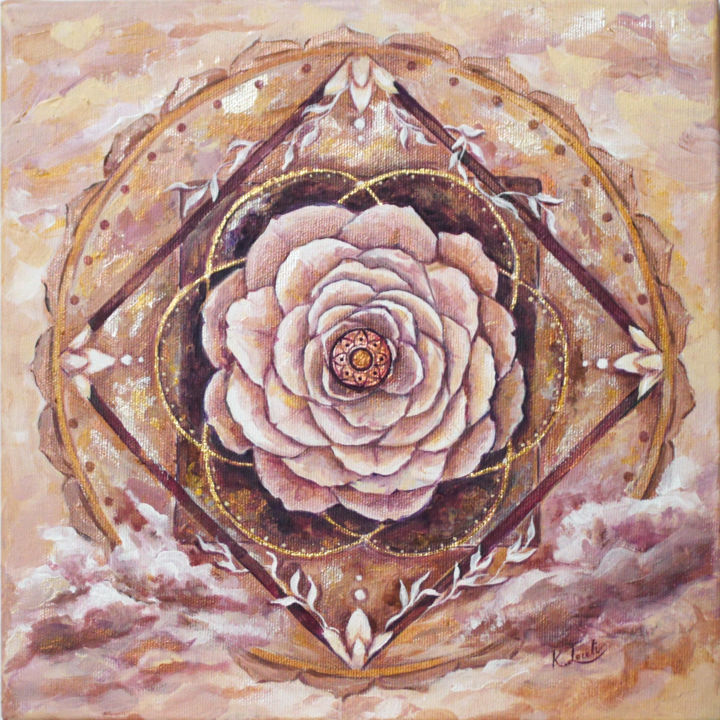 Painting titled "Rosegold Mandala" by Kateryna Loreli, Original Artwork, Acrylic