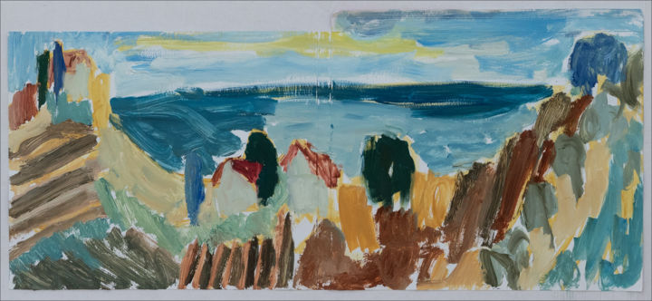 Pittura intitolato ""Un pezzo di mare"" da Katia Demianova, Opera d'arte originale, Olio