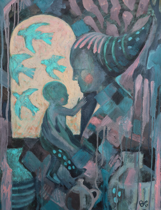 Картина под названием "Future in my hands" - Katerina Bim, Подлинное произведение искусства, Акрил Установлен на Деревянная…