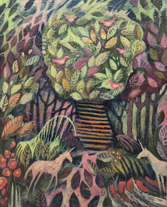 Pittura intitolato "The magic tree" da Katerina Bim, Opera d'arte originale, Acrilico Montato su Telaio per barella in legno